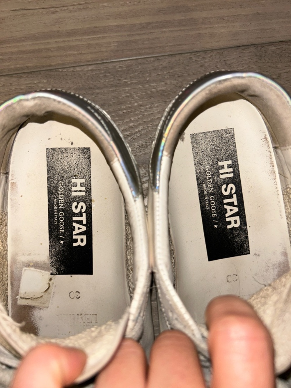 Golden Goose Hi Star White Leather Glitter Star Mirror Heel Shoes Sneakers Sz 39 - Picture 6 of 9